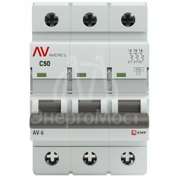 Выключатель автоматический модульный 3п C 50А 6кА AV-6 AVERES EKF mcb6-3-50C-av