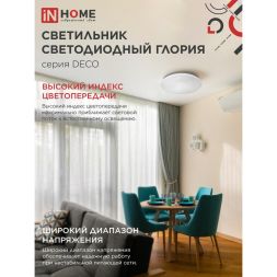 Светильник светодиодный DECO ГЛОРИЯ 48Вт 230В 4000К 4320лм 380х55мм IN HOME 4690612038636
