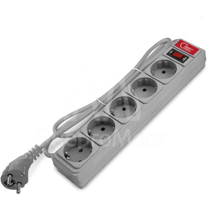 Удлинитель с сетевым фильтром 5х1.8 10А ПВС 3х0.75 сер. Союз 1341