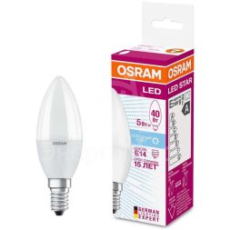 Лампа светодиодная LED STAR CLASSIC B 40 5W/840 5Вт свеча 4000К нейтр. бел. E14 470лм 220-240В матов. пласт. OSRAM 4058075056886