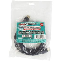 Шнур HDMI-HDMI gold 3м с фильтрами (PE bag) PROCONNECT 17-6205-6