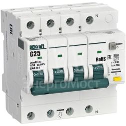 Выключатель автоматический дифференциального тока (АВДТ) 3P+N C 25А 30мА AC ДИФ-103 6кА DEKraft 16403DEK