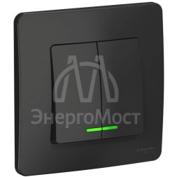 Выключатель 2-кл. СП Blanca 10А IP20 (сх. 5) 250В с подсветкой антрацит SchE BLNVS010516