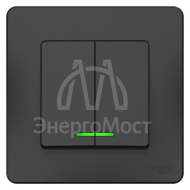 Выключатель 2-кл. СП Blanca 10А IP20 (сх. 5) 250В с подсветкой антрацит SchE BLNVS010516