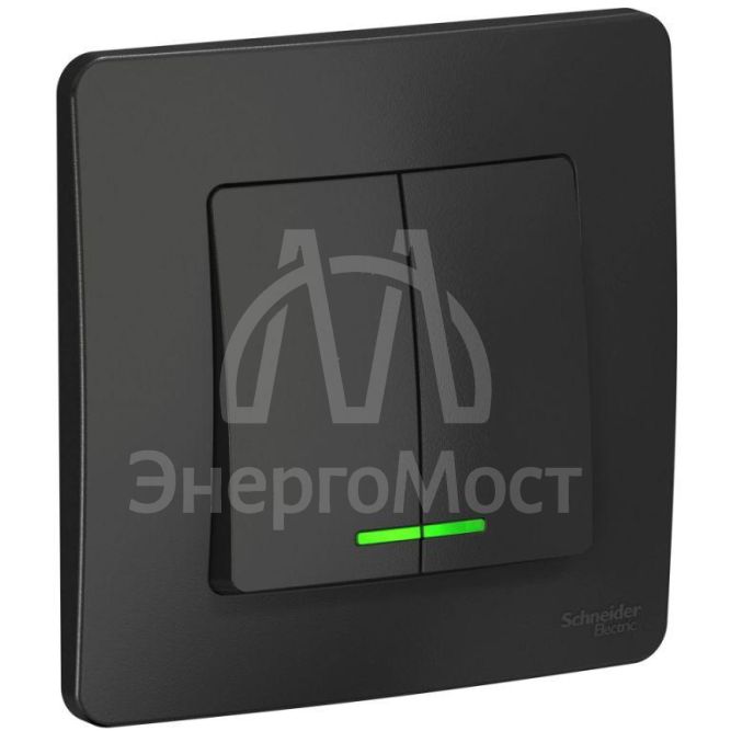 Выключатель 2-кл. СП Blanca 10А IP20 (сх. 5) 250В с подсветкой антрацит SchE BLNVS010516