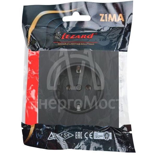 Розетка 1-мест. с/з ПБТ СП ZIMA IP20 16А безвинт. зажим черн. бархат LEZARD 704-4288-122BQC