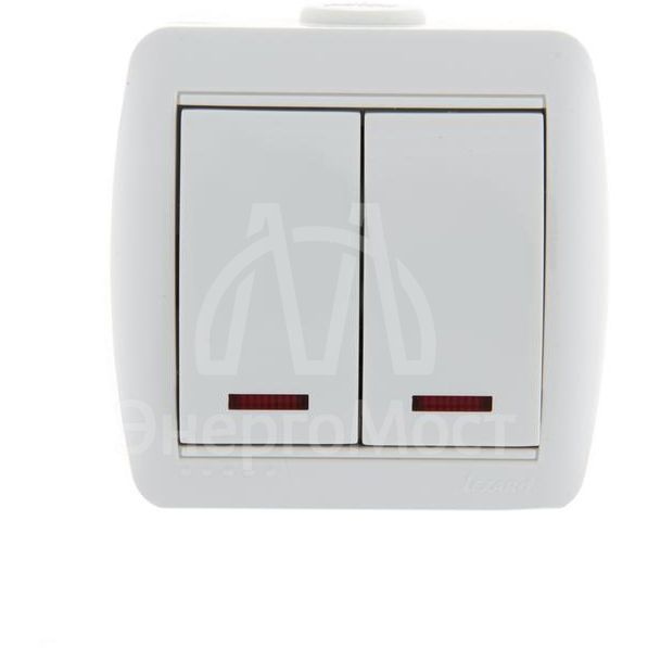 Выключатель 2-кл. ОП Ната 10А IP20 с подсветкой бел. LEZARD 710-0200-112