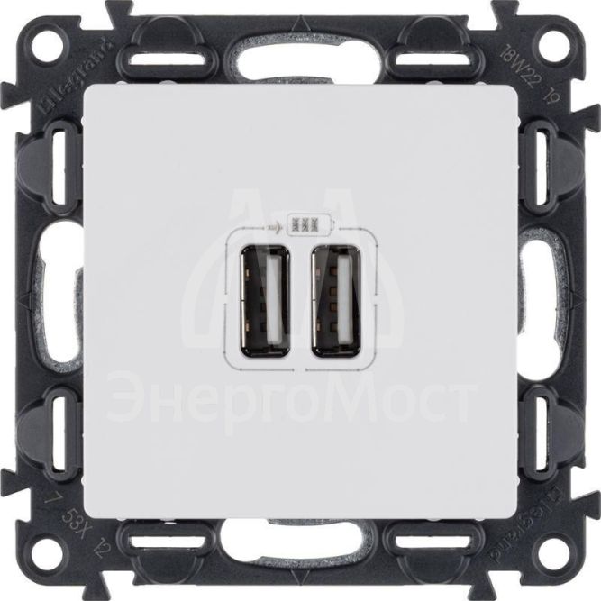 Механизм розетки USB Valena Life 2 разъема 240В/5В 2400мА с лиц. панелью бел. Leg 753412