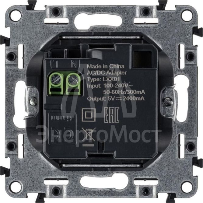 Механизм розетки USB Valena Life 2 разъема 240В/5В 2400мА с лиц. панелью бел. Leg 753412