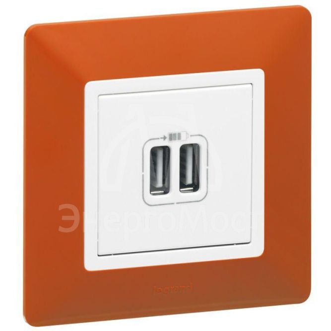 Механизм розетки USB Valena Life 2 разъема 240В/5В 2400мА с лиц. панелью бел. Leg 753412
