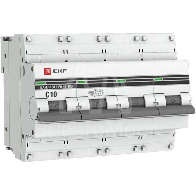 Выключатель автоматический модульный 4п C 10А 10кА ВА 47-100 PROxima EKF mcb47100-4-10C-pro