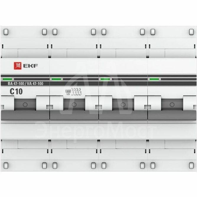 Выключатель автоматический модульный 4п C 10А 10кА ВА 47-100 PROxima EKF mcb47100-4-10C-pro