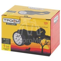 Фонарь TG9 налобный аккум. 4В 0.9А.ч 9хLED ЗУ 220В карт. упак. Трофи C0045557
