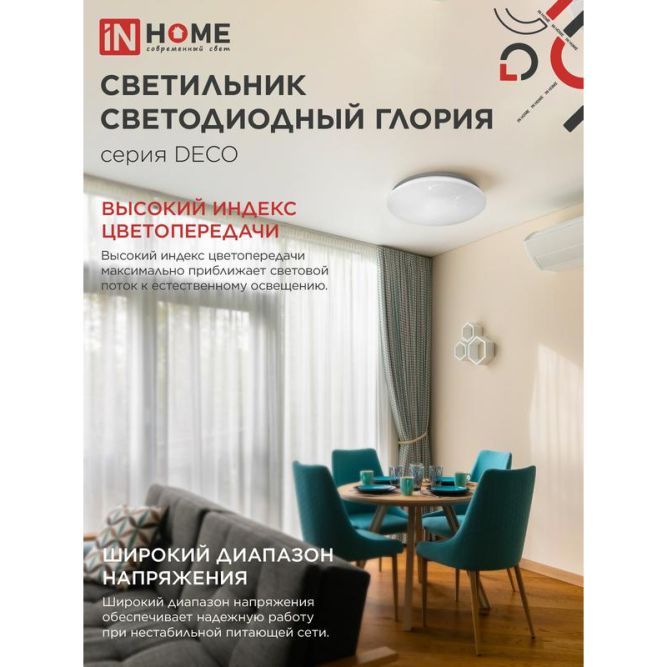 Светильник светодиодный DECO ГЛОРИЯ 24Вт 230В 4000К 1560лм 300мм IN HOME 4690612021904