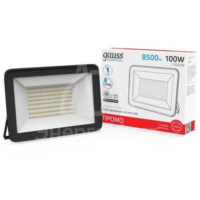 Прожектор светодиодный Elementary 100Вт 6600лм IP65 6500К черн. ПРОМО Gauss 613100100P
