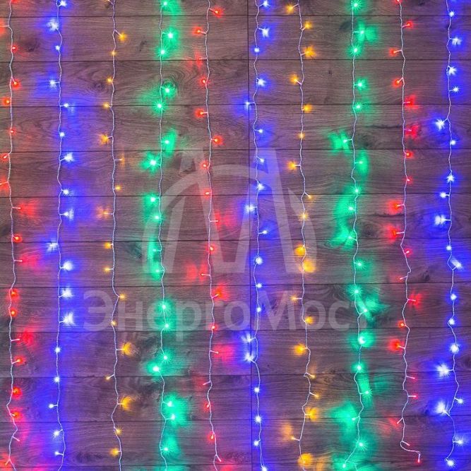 Гирлянда светодиодная &amp;quot;Светодиодный Дождь&amp;quot; 3х2м 240LED мультиколор IP20 230В свечение с динамикой провод прозр. Neon-Night 235-098