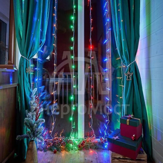 Гирлянда светодиодная &amp;quot;Светодиодный Дождь&amp;quot; 3х2м 240LED мультиколор IP20 230В свечение с динамикой провод прозр. Neon-Night 235-098