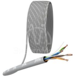Кабель витая пара U/UTP кат.5E 4х2х24AWG solid CU PVC сер. (м) Эра Б0044429