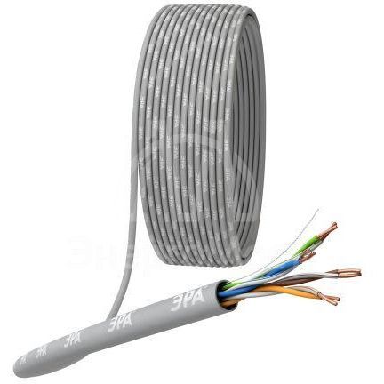 Кабель витая пара U/UTP кат.5E 4х2х24AWG solid CU PVC сер. (м) Эра Б0044429
