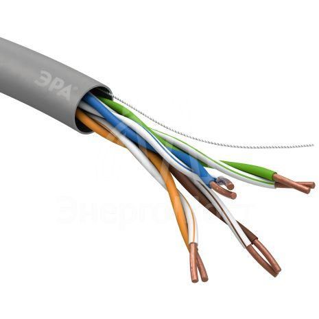 Кабель витая пара U/UTP кат.5E 4х2х24AWG solid CU PVC сер. (м) Эра Б0044429