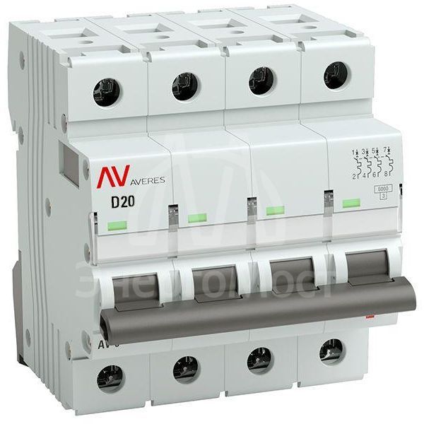 Выключатель автоматический модульный 4п D 20А 6кА AV-6 AVERES EKF mcb6-4-20D-av