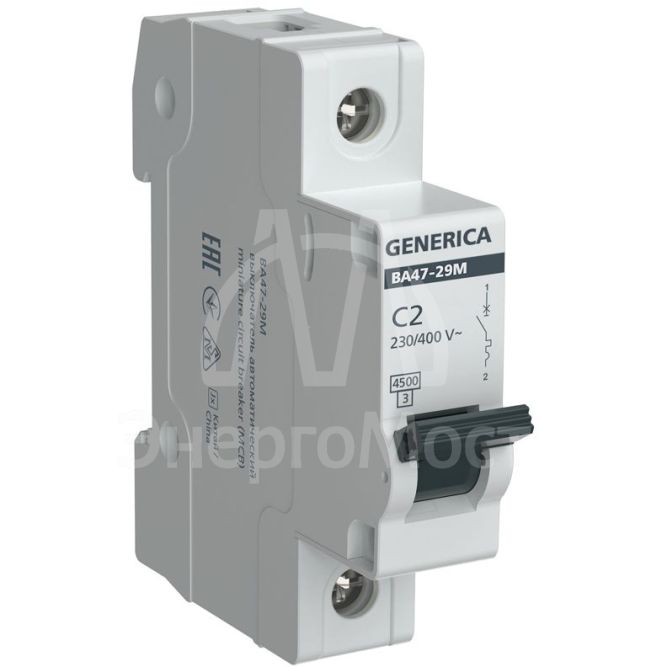 Выключатель автоматический модульный 1п C 2А 4.5кА ВА47-29М GENERICA MVA21-1-002-C-G