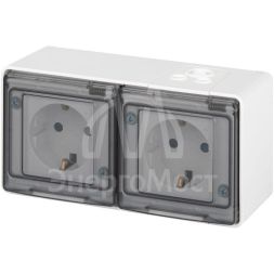 Розетка Эксперт 11-2504-01 2х2P+E гориз. IP55 шторки 16А-250В ОУ бел. Эра Б0063262