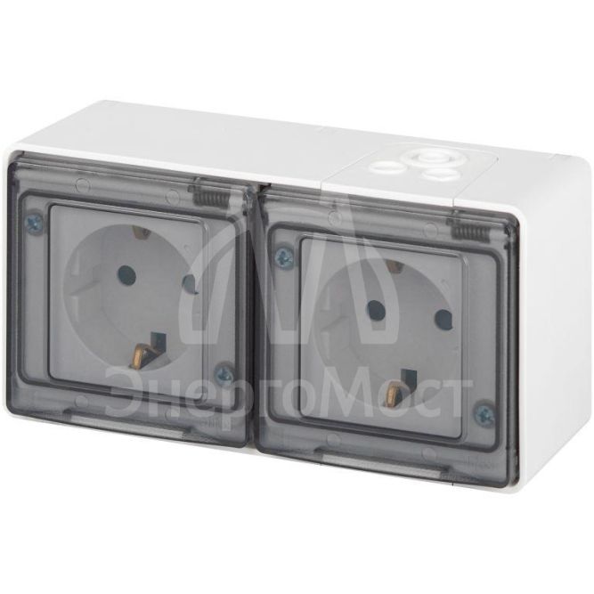 Розетка Эксперт 11-2504-01 2х2P+E гориз. IP55 шторки 16А-250В ОУ бел. Эра Б0063262