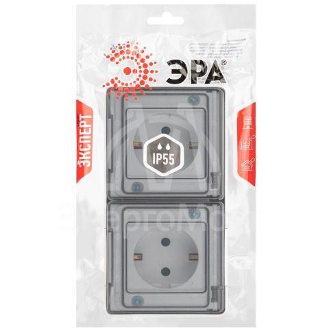 Розетка Эксперт 11-2504-01 2х2P+E гориз. IP55 шторки 16А-250В ОУ бел. Эра Б0063262