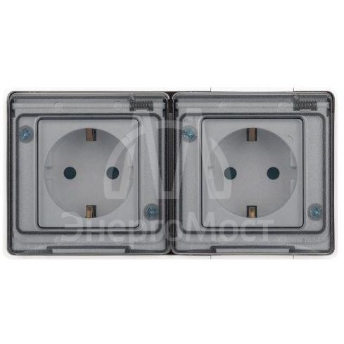 Розетка Эксперт 11-2504-01 2х2P+E гориз. IP55 шторки 16А-250В ОУ бел. Эра Б0063262