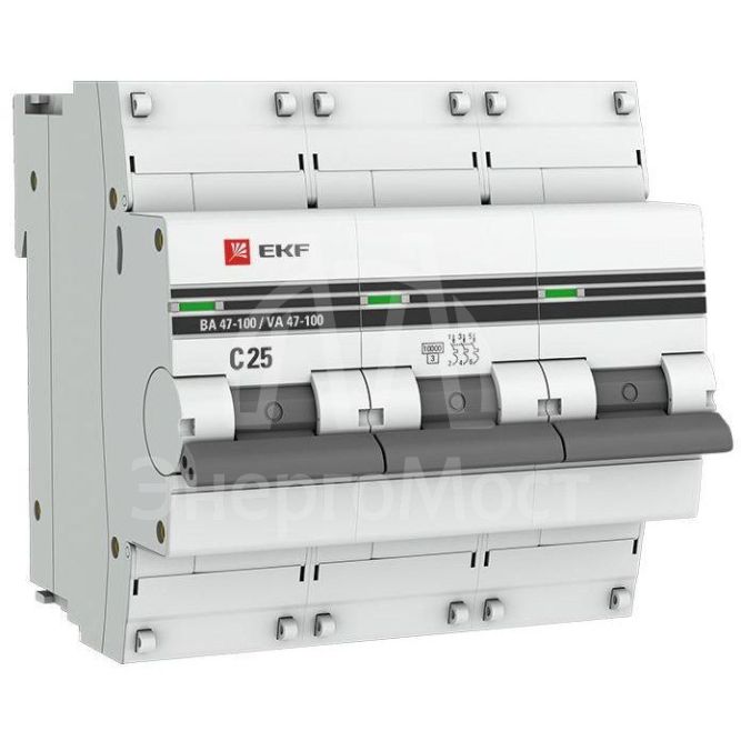 Выключатель автоматический модульный 3п C 25А 10кА ВА 47-100 PROxima EKF mcb47100-3-25C-pro