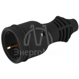 Розетка RX11-B-IP44 16А IP44 прямая с заземл. каучук черн. ЭРА Б0069325