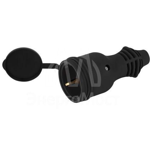 Розетка RX11-B-IP44 16А IP44 прямая с заземл. каучук черн. ЭРА Б0069325