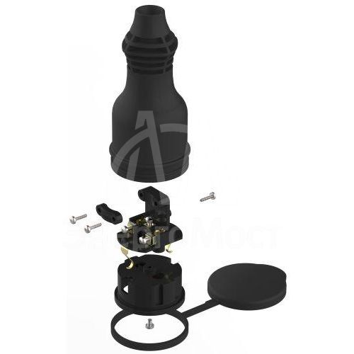 Розетка RX11-B-IP44 16А IP44 прямая с заземл. каучук черн. ЭРА Б0069325