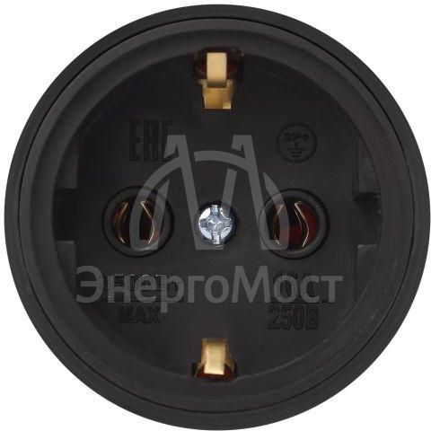 Розетка RX11-B-IP44 16А IP44 прямая с заземл. каучук черн. ЭРА Б0069325