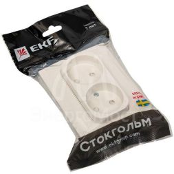 Розетка 2-м СП Стокгольм 10А IP20 без заземл. защ. шторки бел. PROxima EKF EXR10-102-10