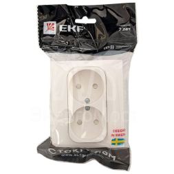 Розетка 2-м СП Стокгольм 10А IP20 без заземл. защ. шторки бел. PROxima EKF EXR10-102-10