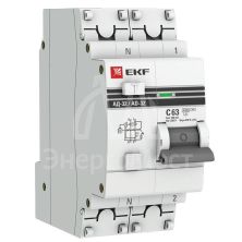 Выключатель автоматический дифференциального тока 1п+N C 63А 100мА тип AC 4.5кА АД-32 PROxima EKF DA32-63-100-pro