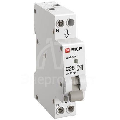 Выключатель автоматический дифференциального тока 1мод. C 25А 30мА тип AC 6кА АВДТ-63М (электрон.) PROxima EKF DA63M-25-30
