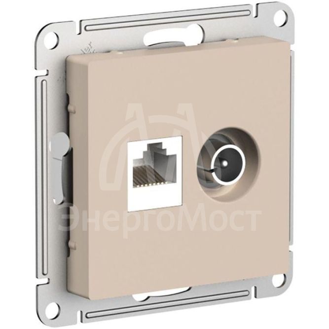 Розетка 2-м. AtlasDesign ТВ + компьютерная RJ45 кат. 5Е песочн. SE ATN001289