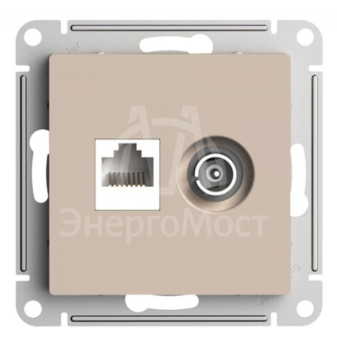 Розетка 2-м. AtlasDesign ТВ + компьютерная RJ45 кат. 5Е песочн. SE ATN001289