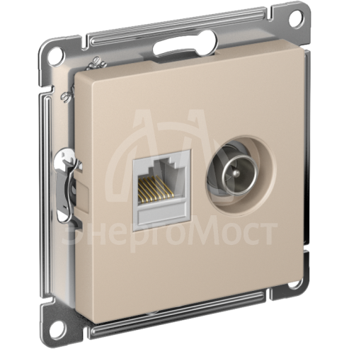 Розетка 2-м. AtlasDesign ТВ + компьютерная RJ45 кат. 5Е песочн. SE ATN001289