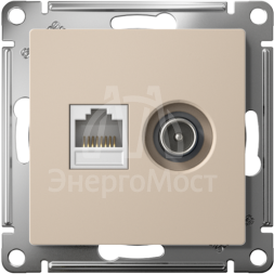 Розетка 2-м. AtlasDesign ТВ + компьютерная RJ45 кат. 5Е песочн. SE ATN001289