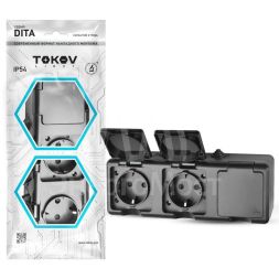 Розетка 3-м ОП Dita 16А IP54 250В с заземл. с крышкой карбон TOKOV ELECTRIC TKL-DT-R3Z-C14-IP54