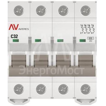 Выключатель автоматический модульный 4п C 32А 6кА AV-6 AVERES EKF mcb6-4-32C-av