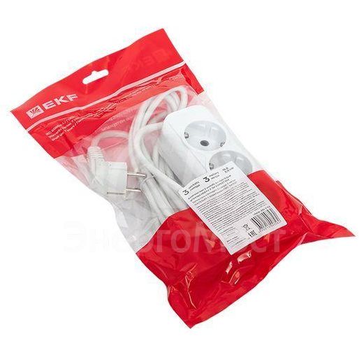 Удлинитель 3х3м с заземл. 16А IP20 Эксперт 3.0кВт ПВС 3х1 PROxima EKF UBA16-310-3-03