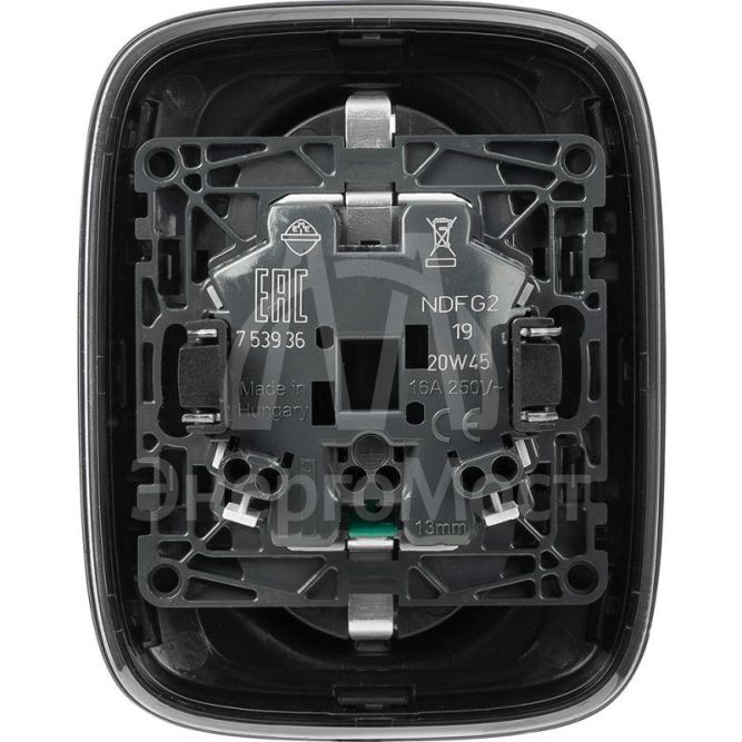 Розетка 2-м СП Valena Allure 16А IP20 250В 2х2P+E защ. шторки безвинт. клеммы с лицев. панелью антрацит Leg 753936