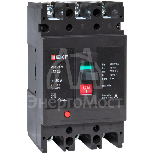 Выключатель автоматический 3п 80А 18кА LS125 ProPact EKF mccb-125-18-3-80-ls