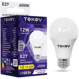Лампа светодиодная низковольтная 12Вт А60 4000К Е27 12/24В TOKOV ELECTRIC TKE-A60-E27-12-4K-12/24