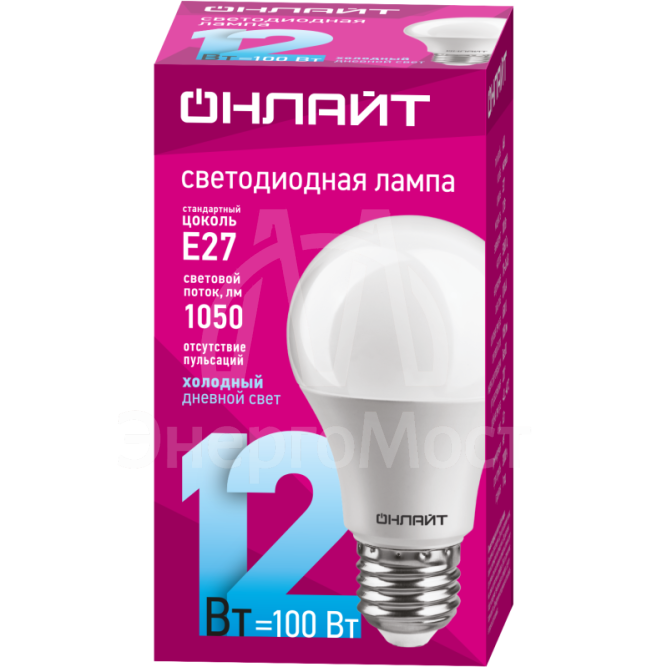 Лампа светодиодная 61 141 OLL-A60-12-230-6.5K-E27 грушевидная 12Вт ОНЛАЙТ 61141
